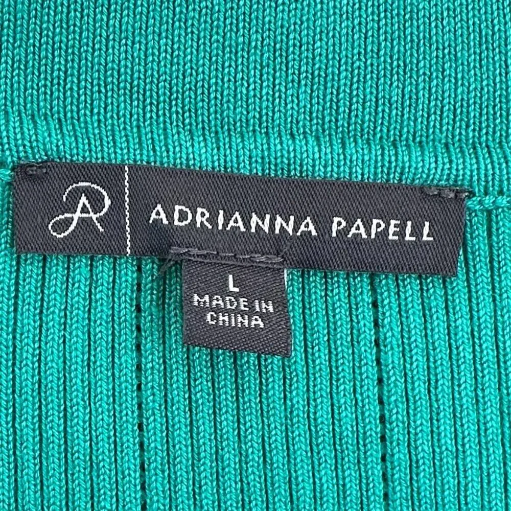 Adrianna Papell Rib Cable Short Sleeve Collar Sweater, Green, Size Medium - Picture 3 of 8